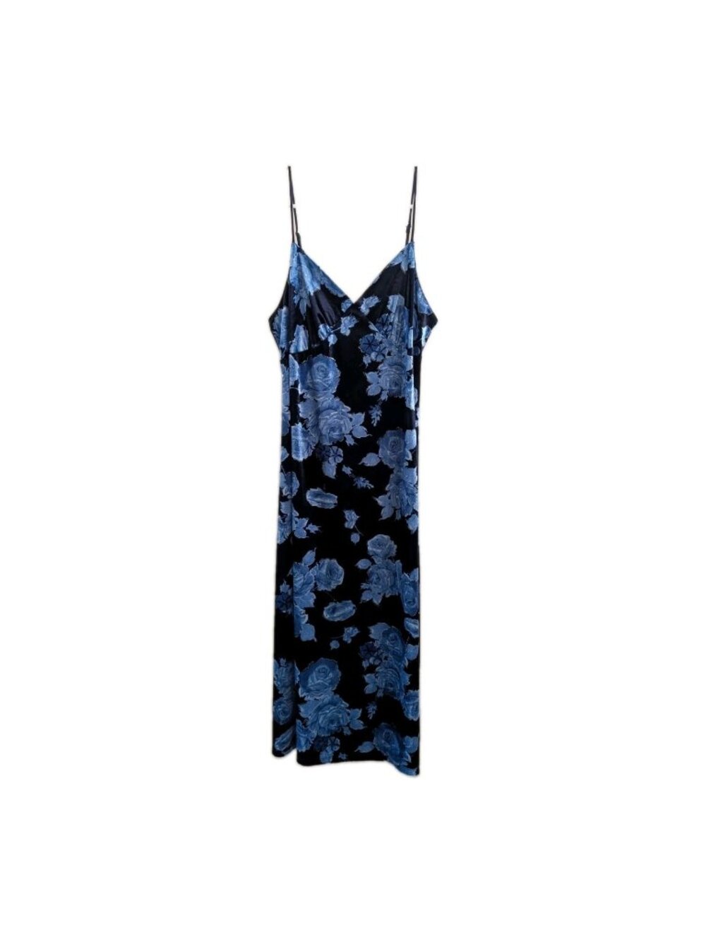 Vtg Expressions Velvet Floral Dress Slip Women's Small Blue Rose 90s Burnout